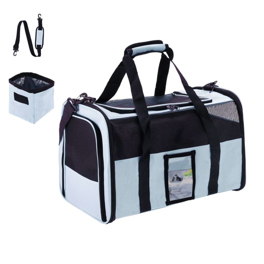 Collapsible Soft Travel TSA Approved Pet Carrier with Portable Food Bowl Blue